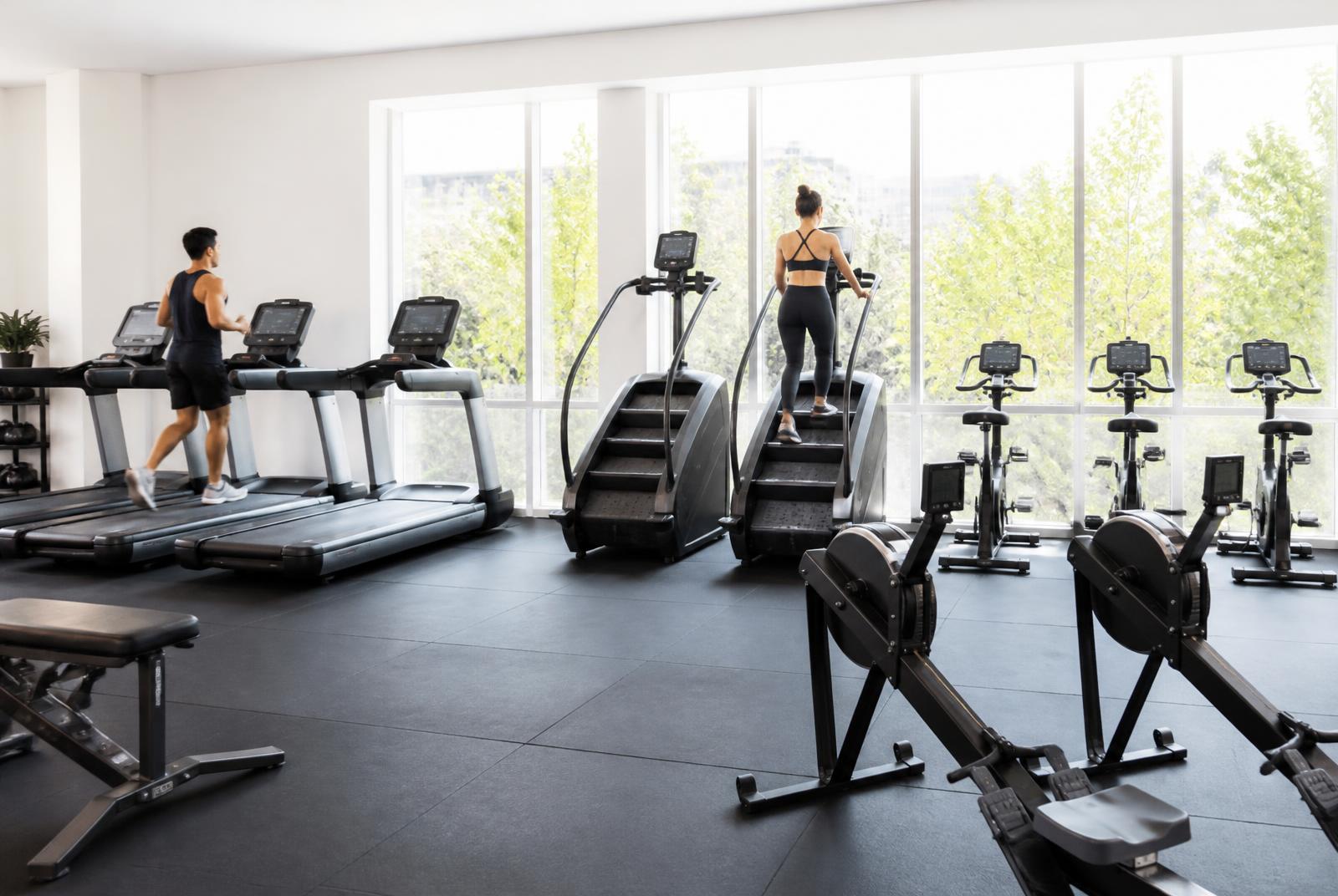 The Redwood Fitness aerobic room where evening weight-lifting classes are held